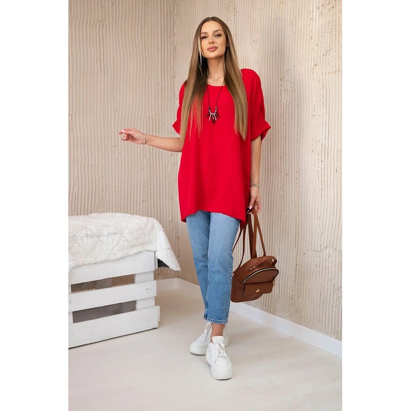 Kesi Włoski Oversized halenka s přívěskem červený