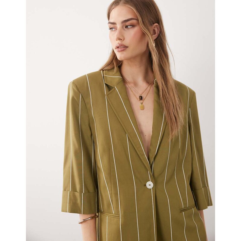 ASOS DESIGN lightweight jacket in olive stripe-Multi