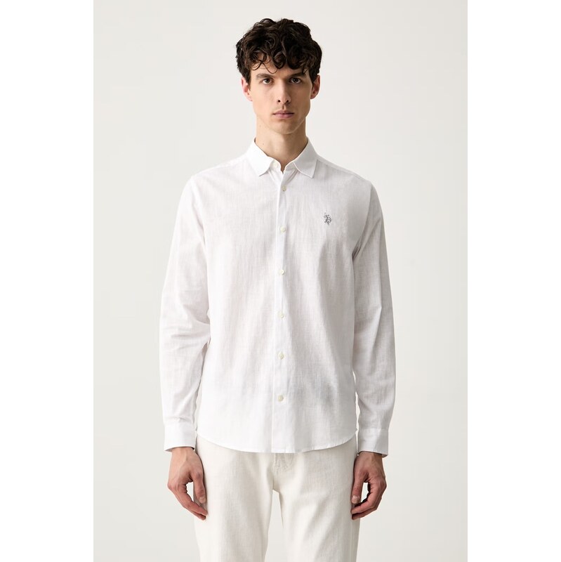 U.S. Polo Assn. safari košile pánská se lnem LINEN BLEND LS
