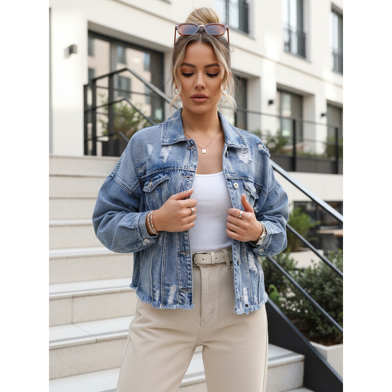 Dámská džínová bunda s odřenou modrou FashionStreet TY5688
