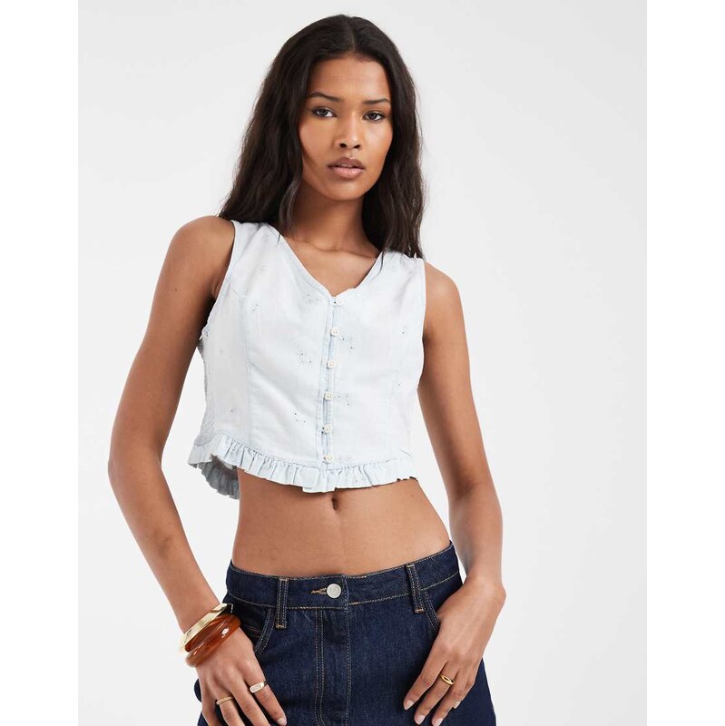 Levis frill hem button down top in light blue