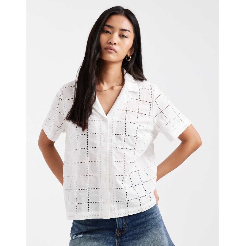 Levis broderie boxy denim shirt in ecru-White