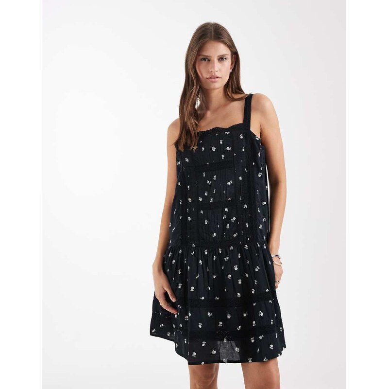 Levis Kate embroidered pintuck mini dress with ditsy print in