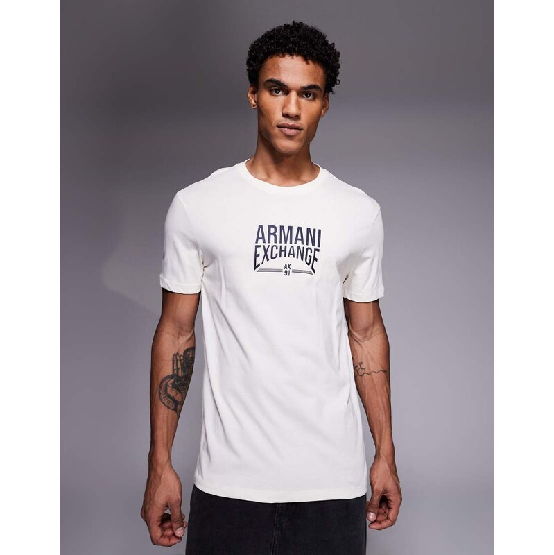 Armani Exchange central logo t-shirt in cream-White