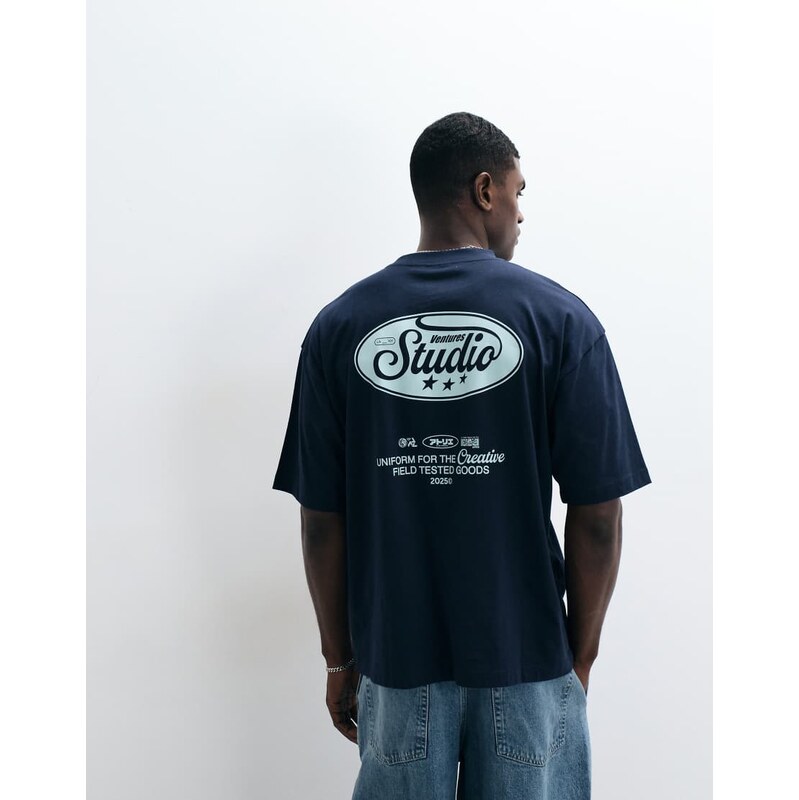 ASOS DESIGN oversized t-shirt with text back print in navy