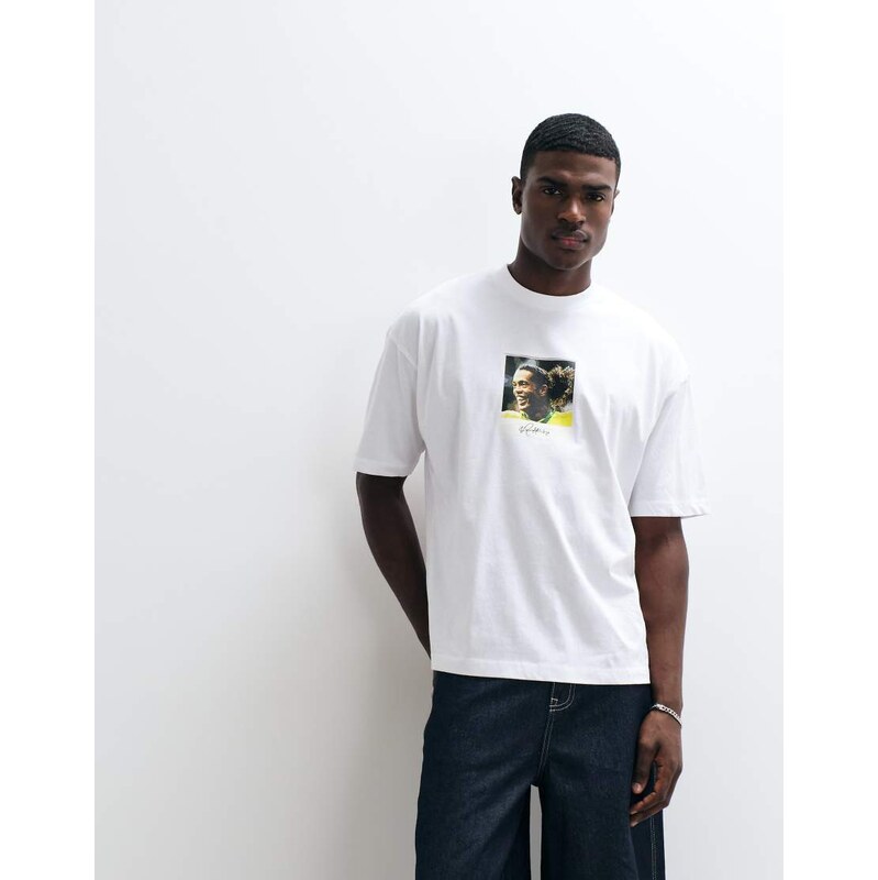 ASOS DESIGN oversized tee with Ronaldinho print in White