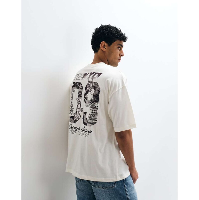 ASOS DESIGN oversized t-shirt in Tokyo front graphic in cream
