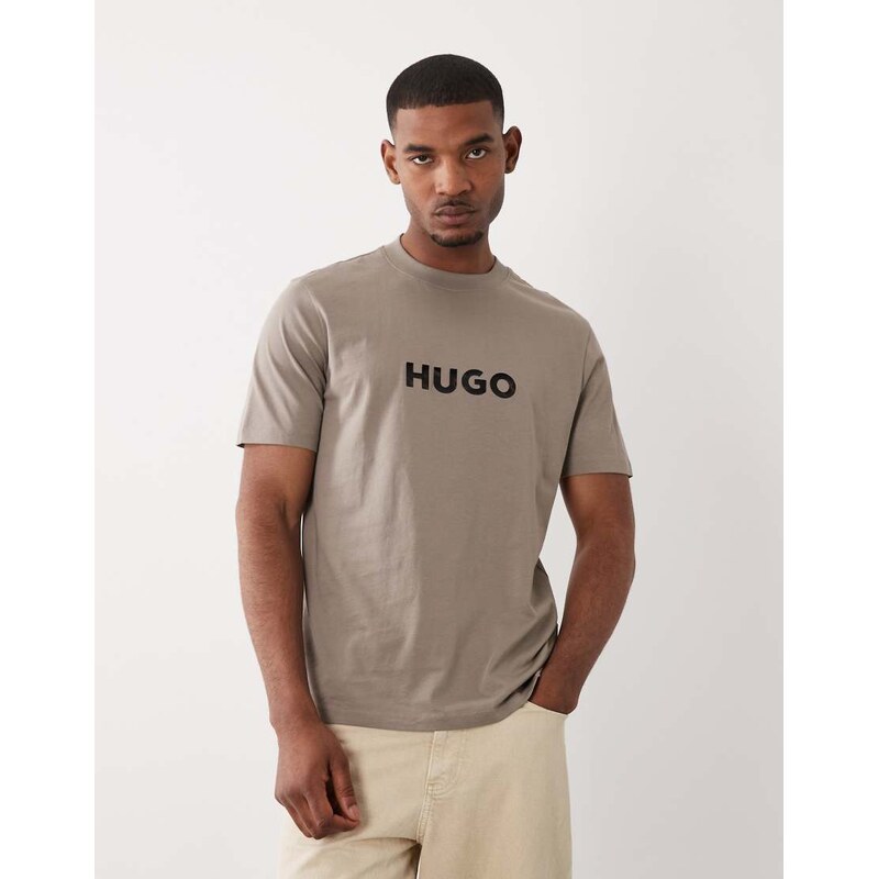 HUGO Red cotton jersey logo print t-shirt in brown