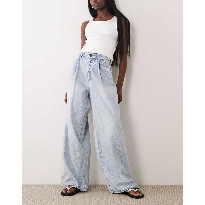 Armani Exchange double pleat wide leg jeans in light blue