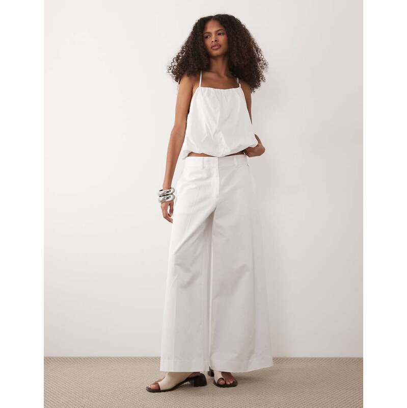 Armani Exchange wide leg co-ord trousers in white