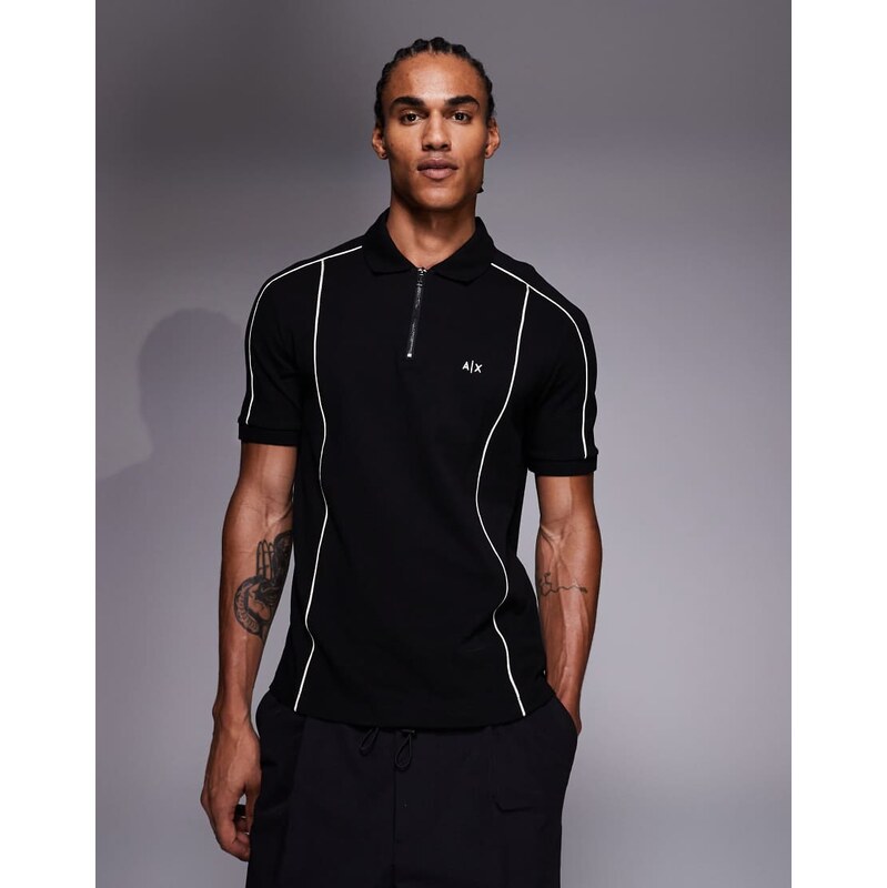Armani Exchange polo shirt with contrast logo in black