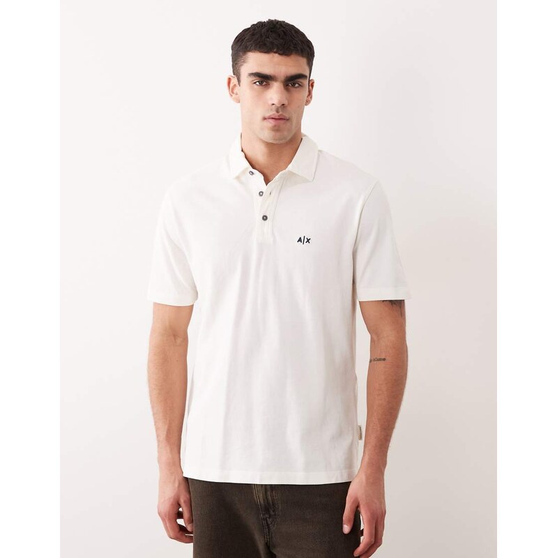 Armani Exchange short sleeve logo polo in cream-White