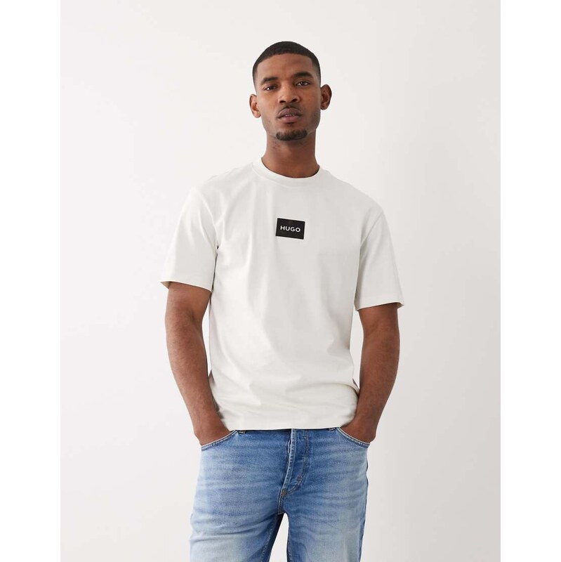 HUGO Red logo label relaxed fit t-shirt in white-Brown
