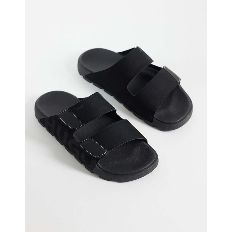 HUGO Red logo sandals with double touch-closure straps in dark