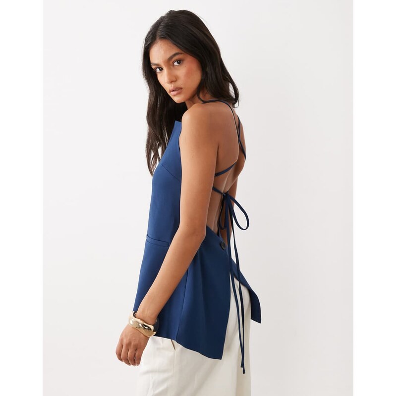 ASOS DESIGN Tailored backless strappy top in navy