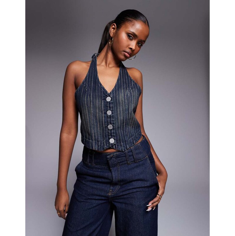 Abrand Jeans Abrand cropped denim waistcoat in dark wash blue