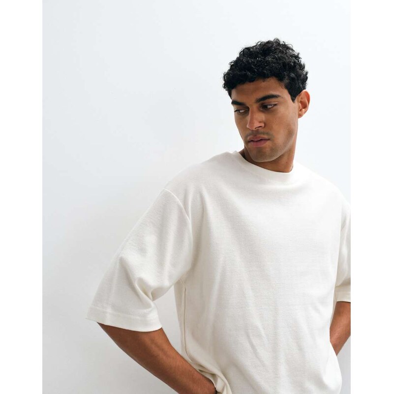 ASOS DESIGN oversized t-shirt with half sleeve in cream texture