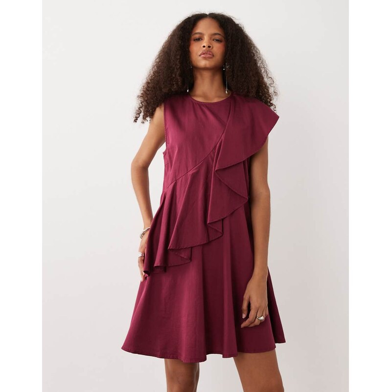 YAS asymmetric frill mini dress in beetroot red