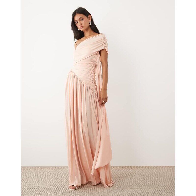 JW PEI premium slinky ruched one shoulder sash detail maxi dress