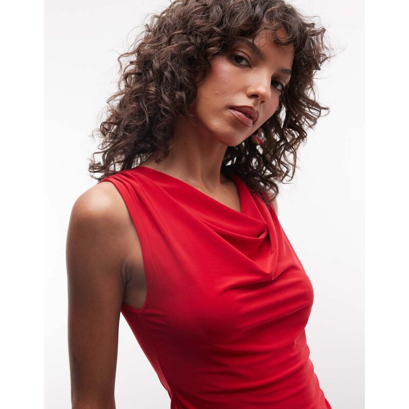 Reclaimed Vintage slinky halter in red co-ord