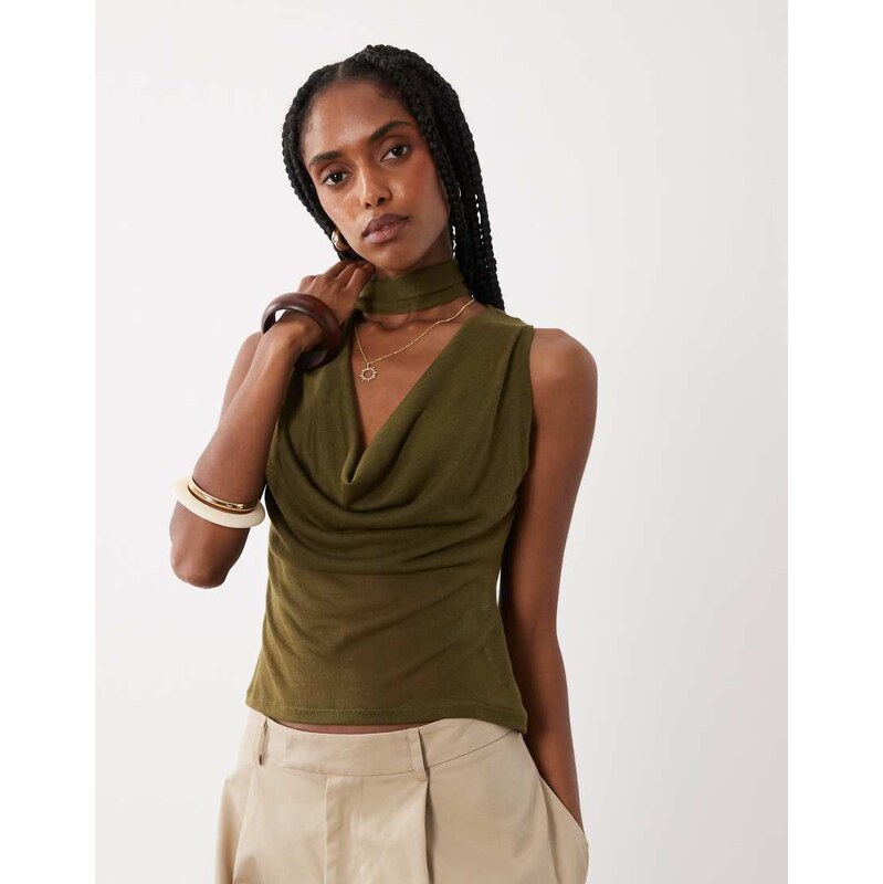 ASOS DESIGN soft semi sheer tank with ruched bust overlay in