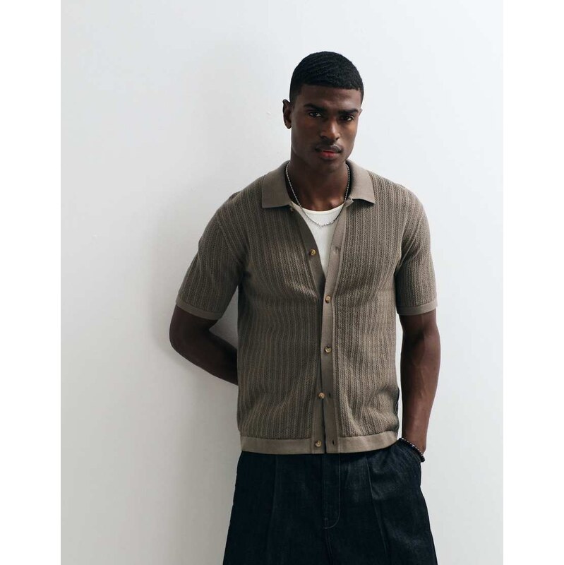 ONLY & SONS short sleeve knitted shirt in grey-White