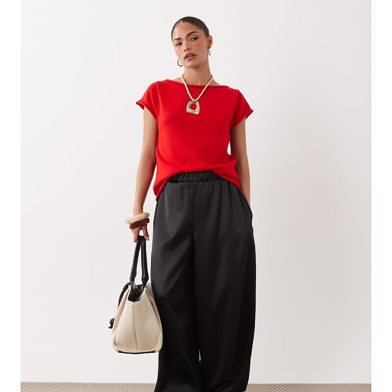 Miss Selfridge Petite satin balloon trouser in black