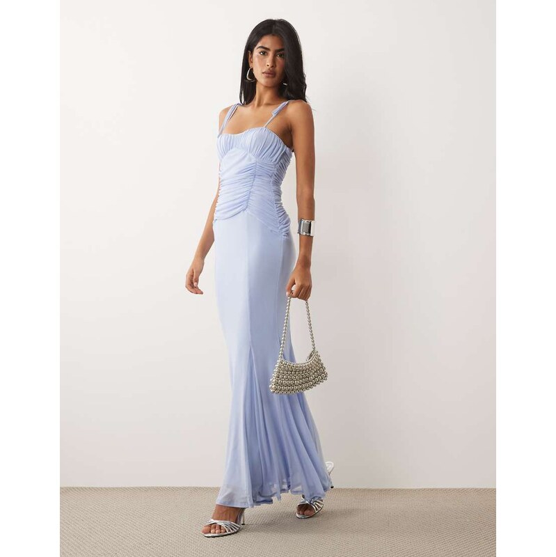 ASOS DESIGN printed mesh fishtail dress with contrast bust