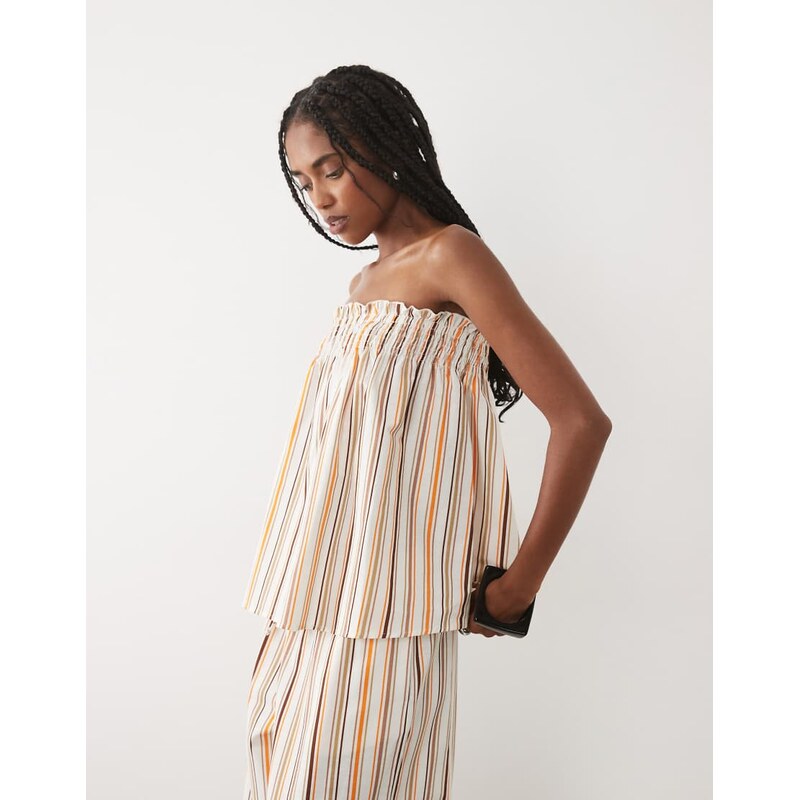 ASOS DESIGN linen blend trapeze bandeau cami top in cream stripe