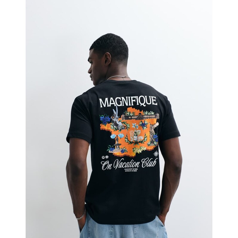 On Vacation Club France Postcard back print t-shirt in black