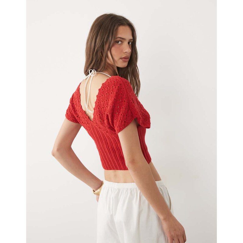 ASOS DESIGN knitted plunge cinch top in red