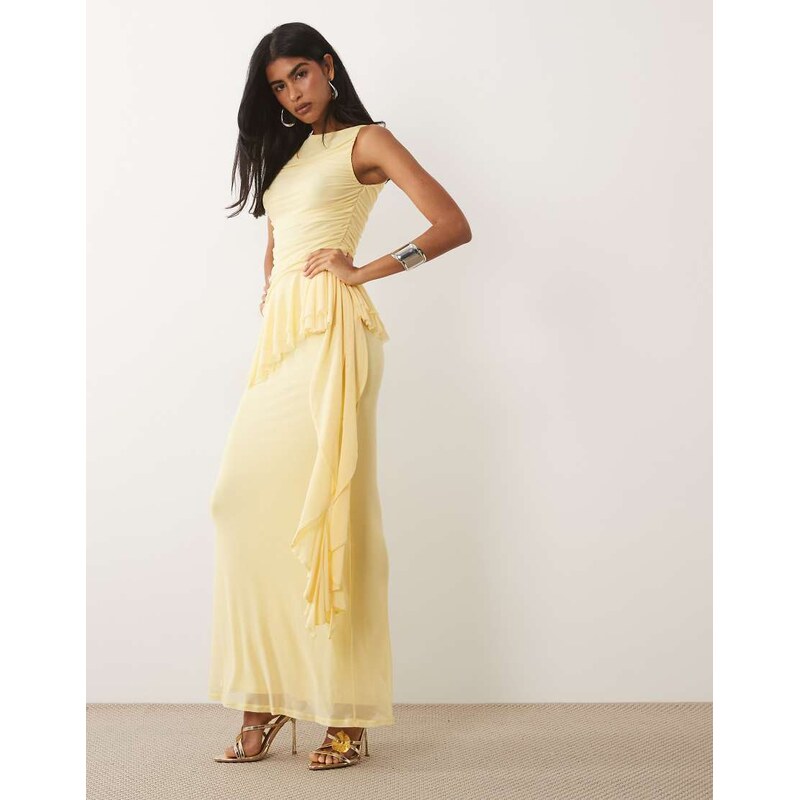 ASOS DESIGN mesh sleeveless maxi dress with ruching and frill