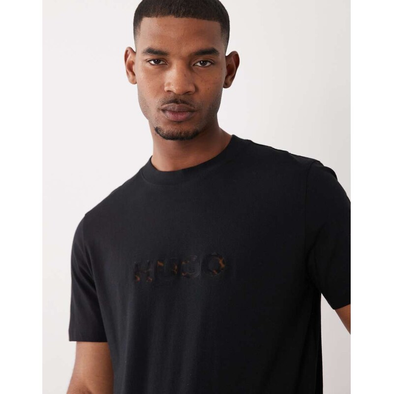 HUGO Red cotton jersey logo print t-shirt in black