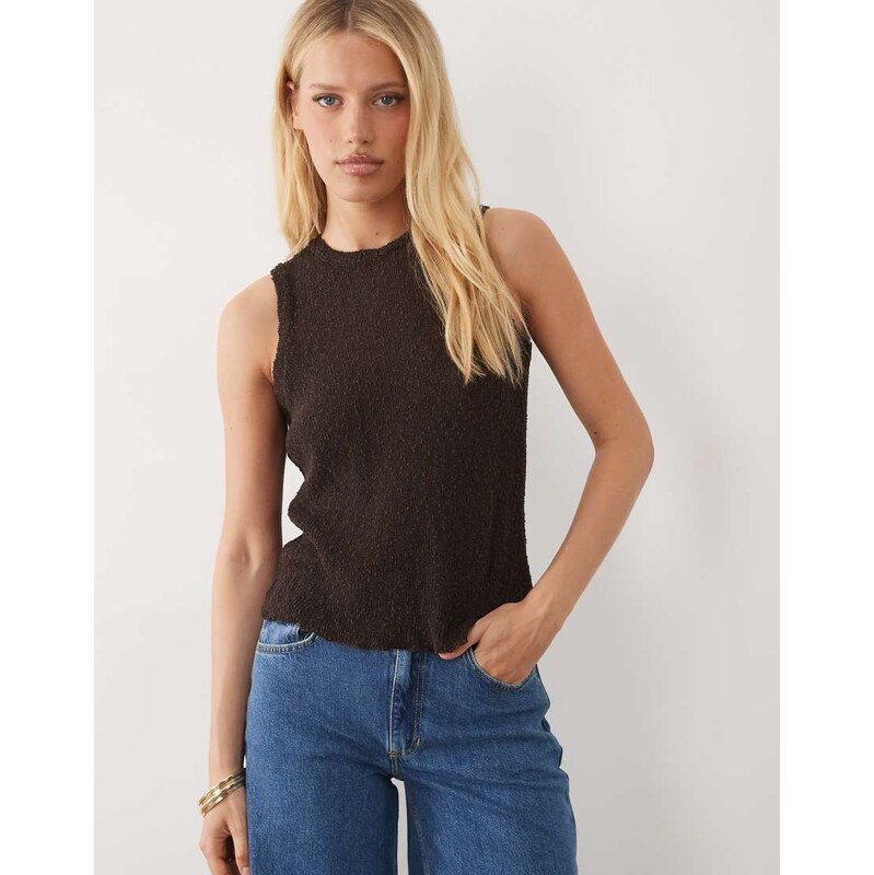 ASOS DESIGN knitted slub racer back tank in chocolate-Black