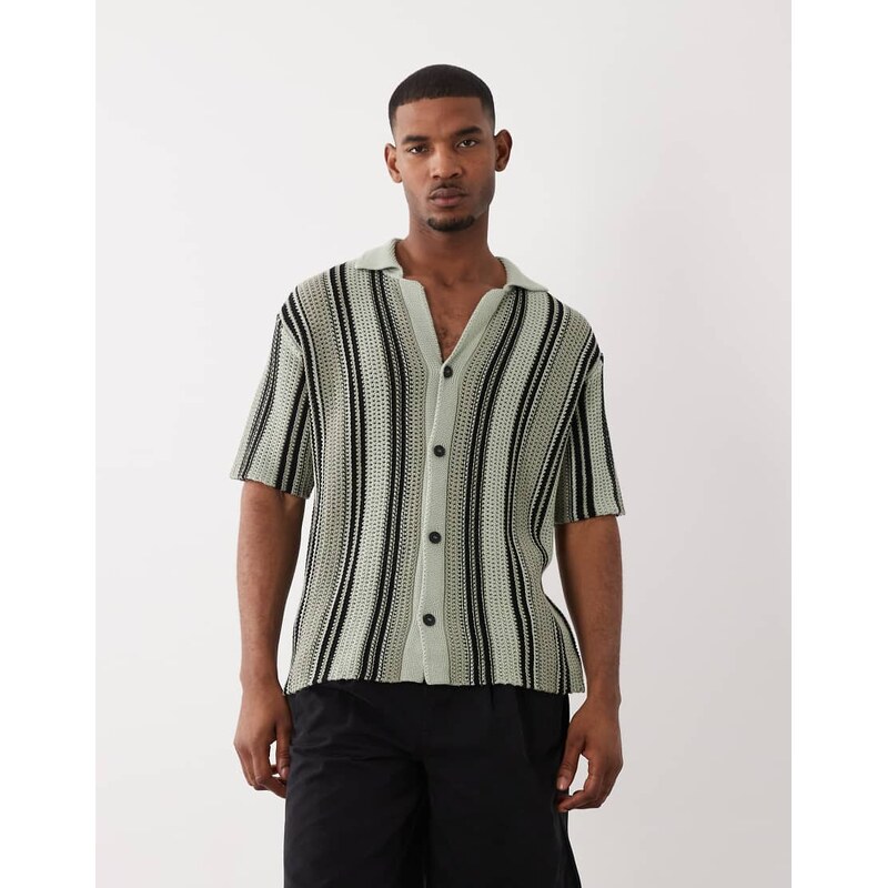 HUGO Red oversized striped shirt in light green
