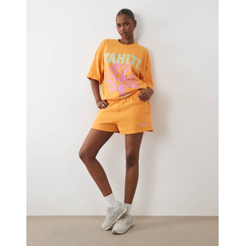 Kaiia cotton rich embroidered logo mini sweat shorts co-ord in