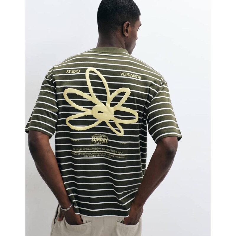 ASOS DESIGN oversized t-shirt with floral puff graphic in green