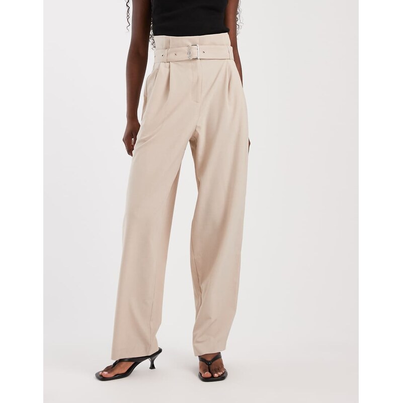 ASOS DESIGN Tailored paper bag waist pirate peg trousers in sand