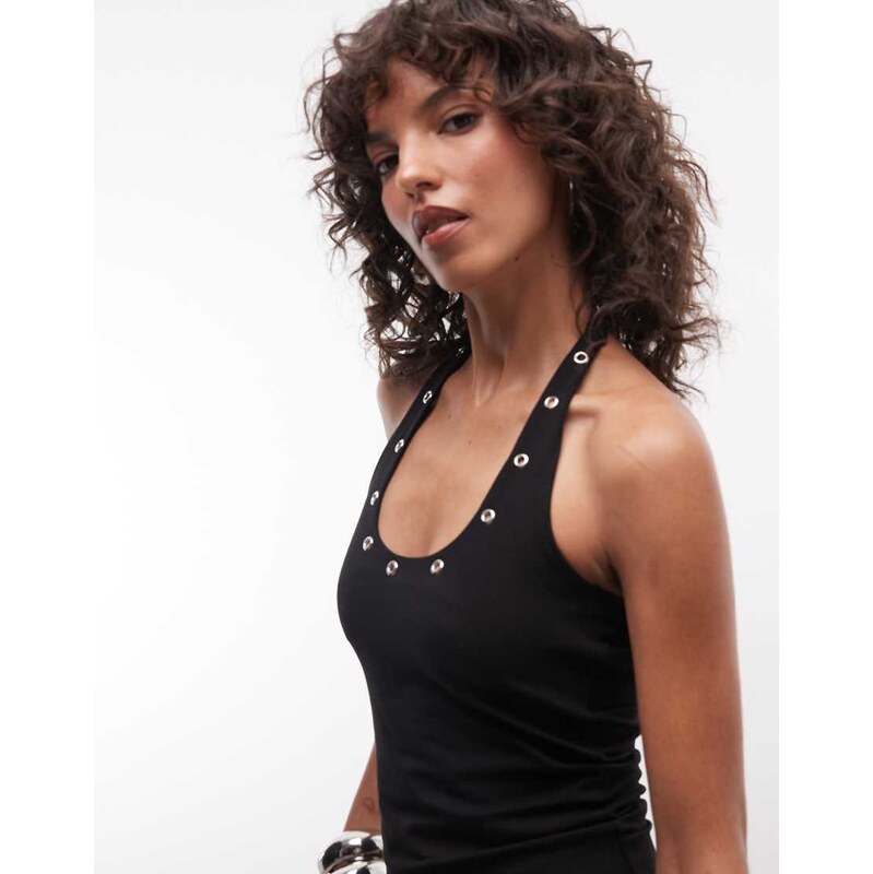 COLLUSION eyelet halter-Black