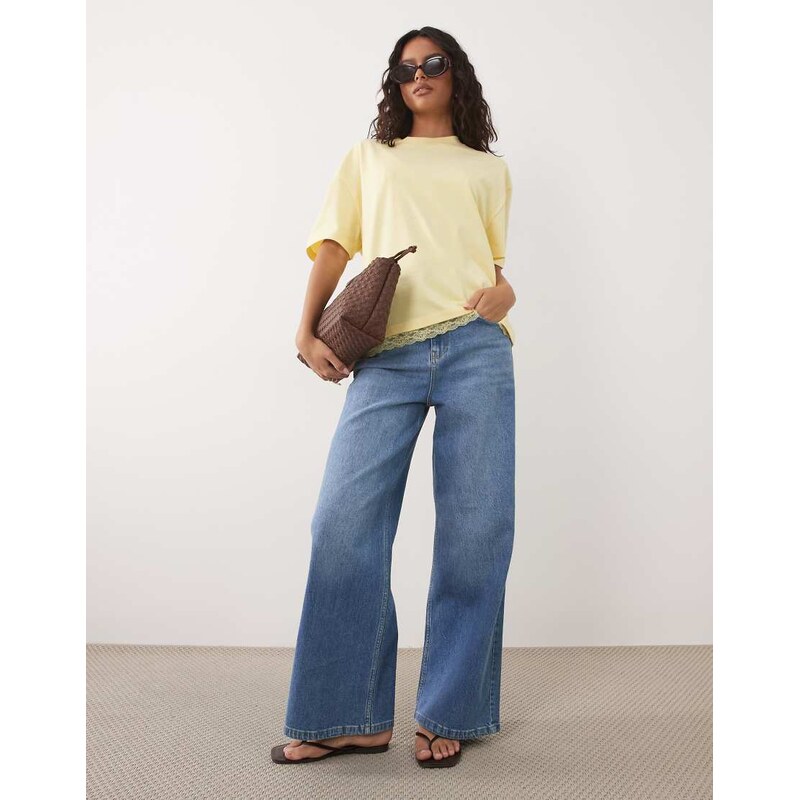 ASOS DESIGN oversized t-shirt with lace trim at hem in yellow