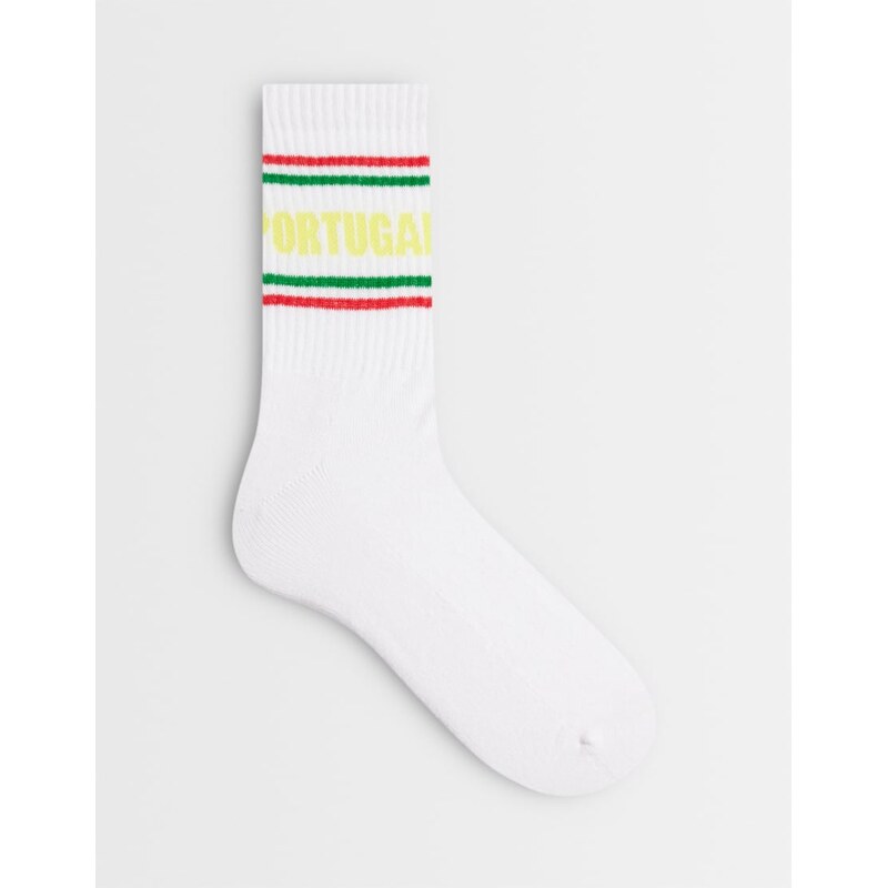 ASOS DESIGN socks with Portugal graphic in white
