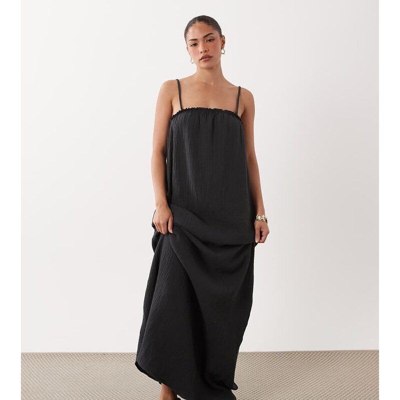 JDY Petite cheesecloth sleeveless maxi dress in charcoal-Grey
