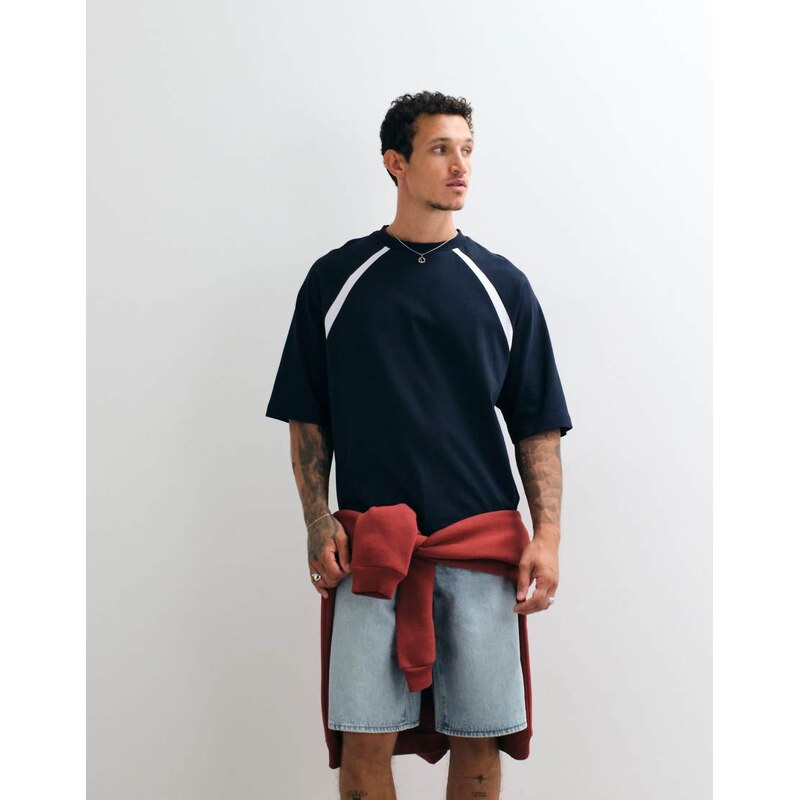 ASOS DESIGN boxy oversized t-shirt with panel detail in navy