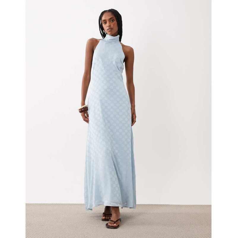 ASOS DESIGN chiffon high neck halter maxi dress in blue sheer
