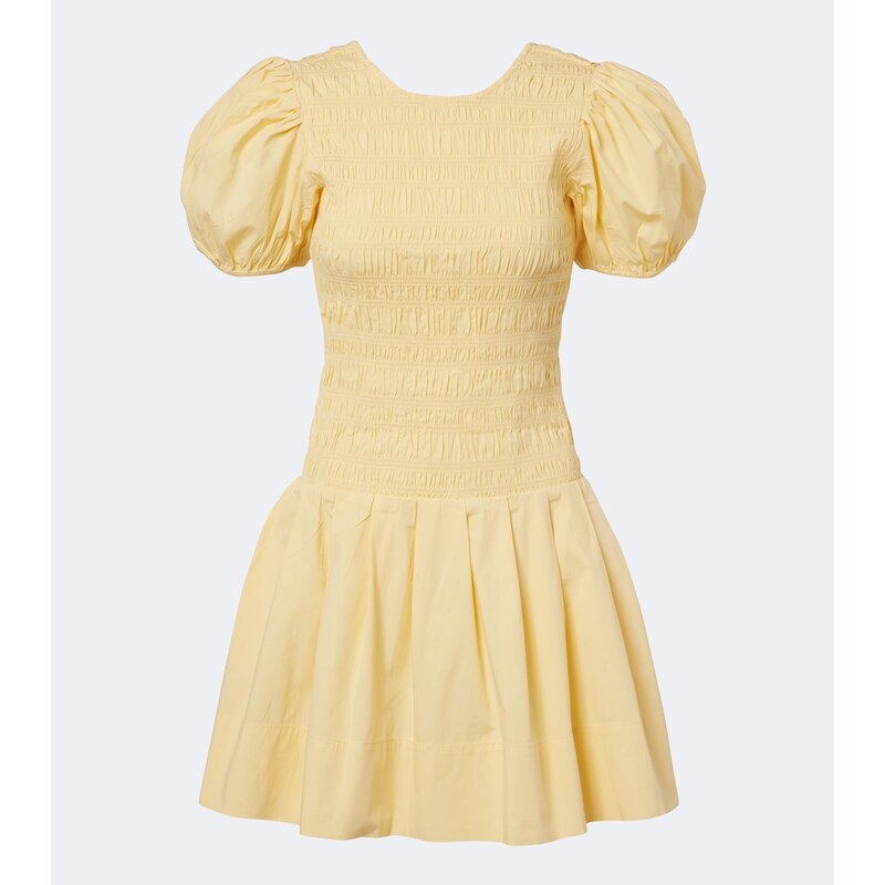 Ganni Shirred cotton-blend minidress
