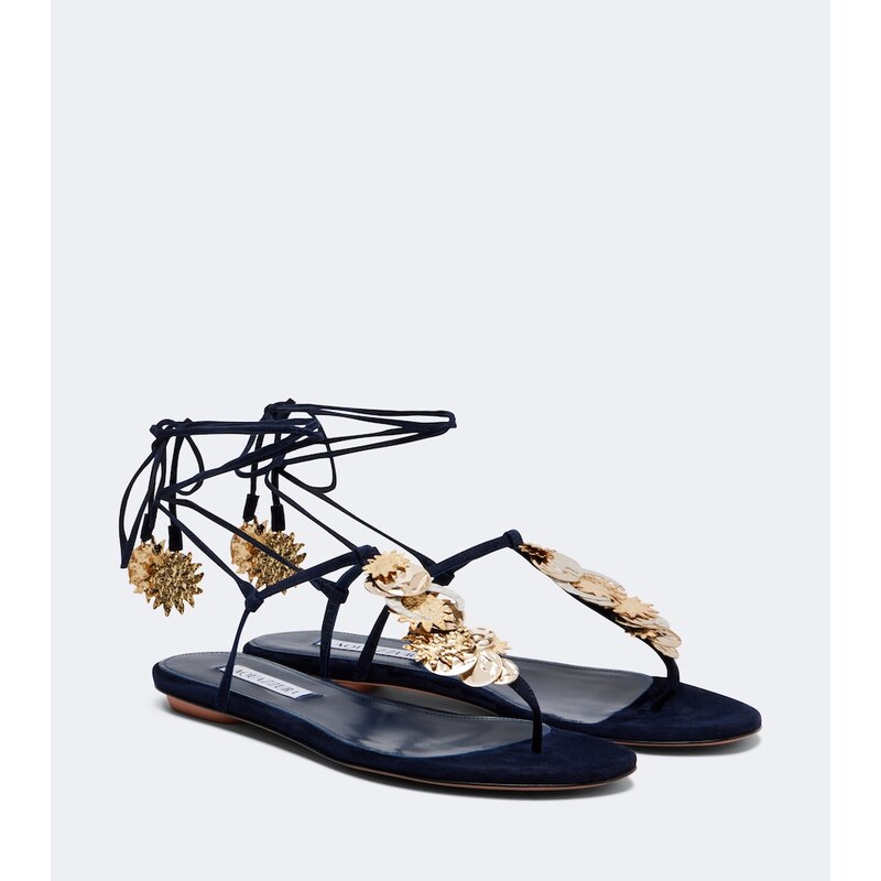 Aquazzura Night Stars embellished suede thong sandals