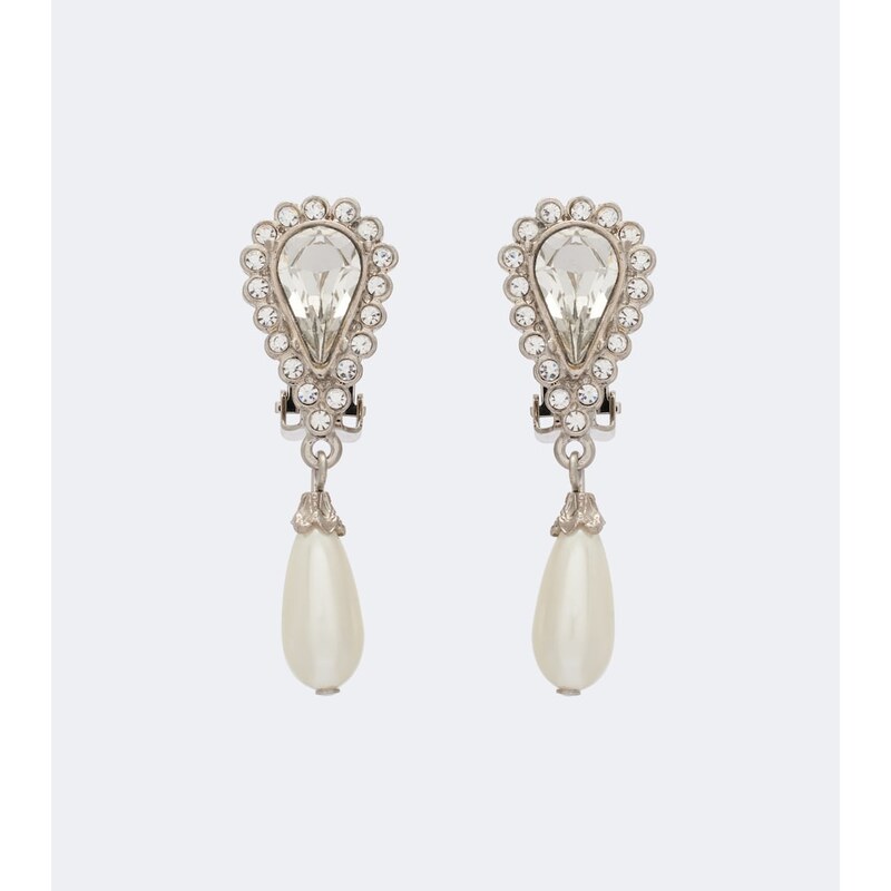 Alessandra Rich Crystal-embellished faux pearl clip-on earrings