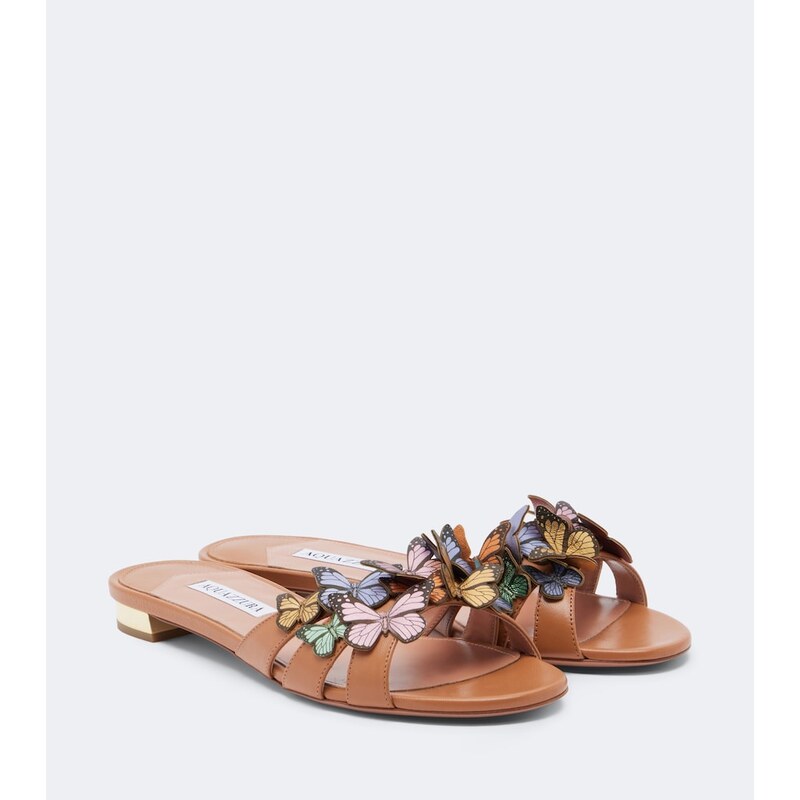 Aquazzura Papillon appliquÃ leather slides