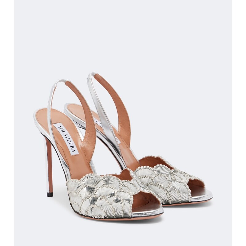 Aquazzura Ce Soir metallic leather slingback sandals