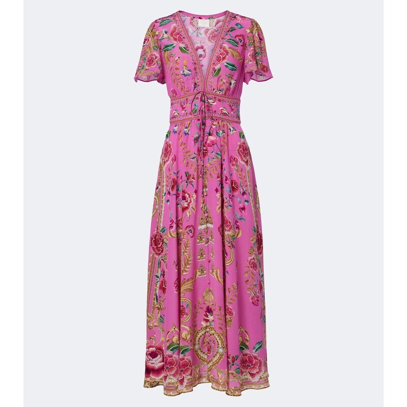 Camilla Embellished floral silk midi dress